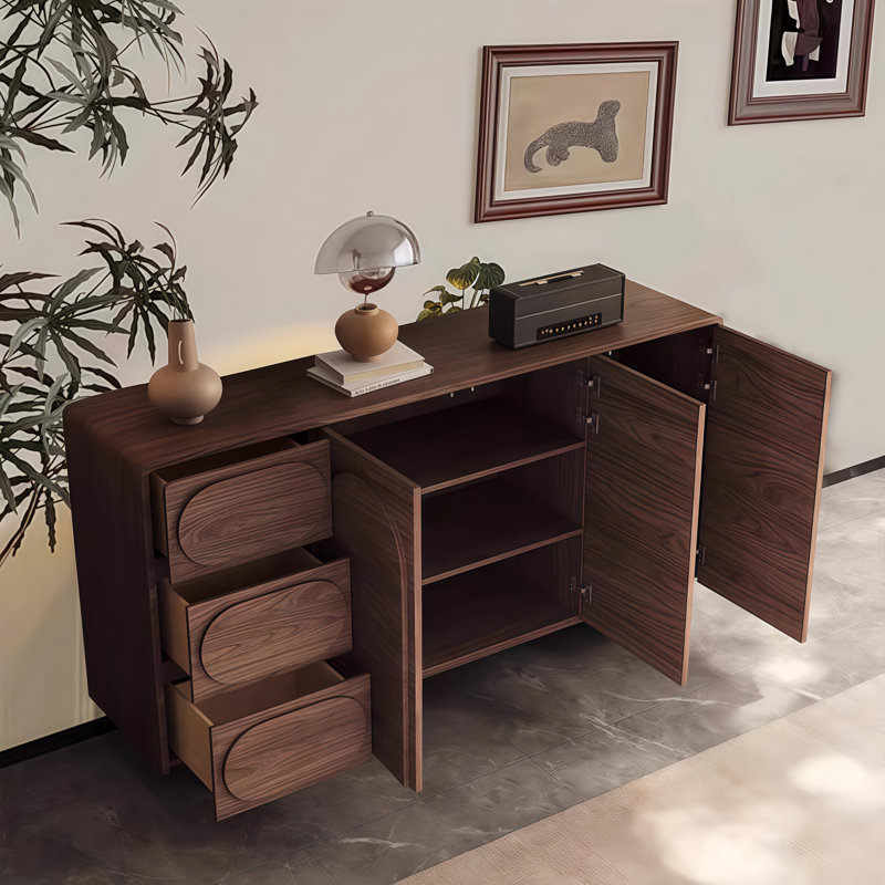 59" Sideboard Buffet Cabinet With 3 Drawers and Solid Wood Base