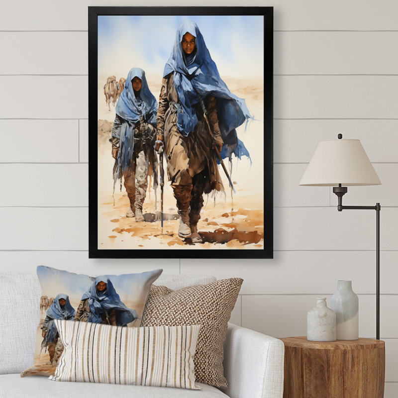 Tribu africaine, Touareg Sahara I - décoration murale tribu africaine, Cadre simple noir, H 20 po x l 12 po x P 1 po