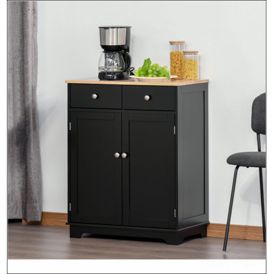 Élégant buffet avec comptoir en bois massif et beaucoup de rangement, parfait pour les cuisines organisées et les salles à manger élégantes.