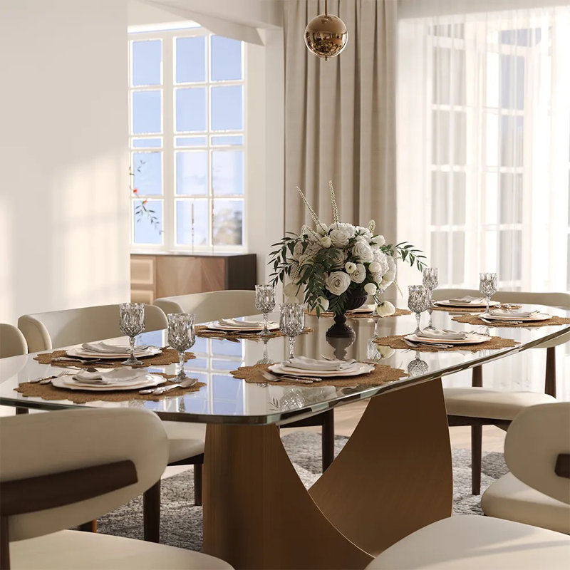 Modern Glass Dining Table with Pedestal Base, Rectangular Tempered Glass Top for 4-8, 30.70”H x 70.87”L x 32.68”W
