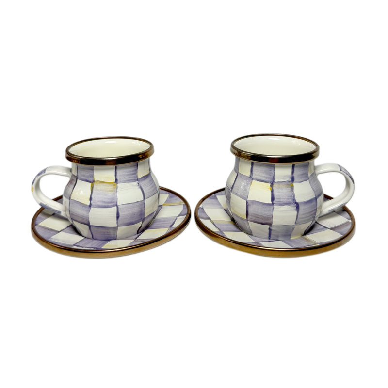 Violet Check Espresso Cup & Saucer Set