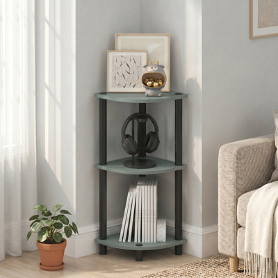 Étagère d'angle verte à 3 niveaux, montée sans outil, idéale pour ranger et organiser votre salon, bureau ou chambre. Couleur : vert sauge.