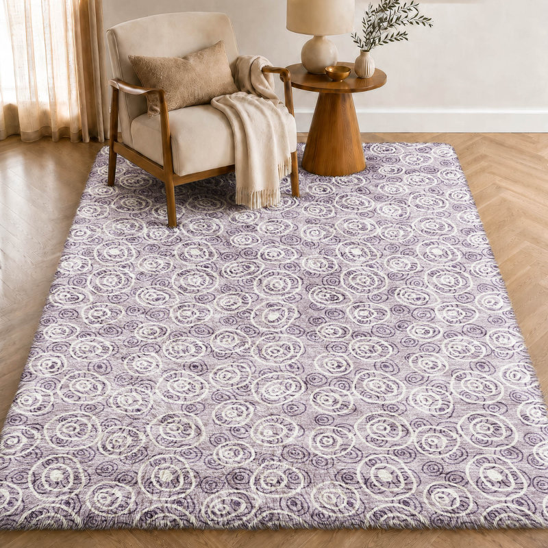 Tapis Dream Shag ADS728 à cercles, lavable à la machine de qualité supérieure, Lavender, 10' x 14'