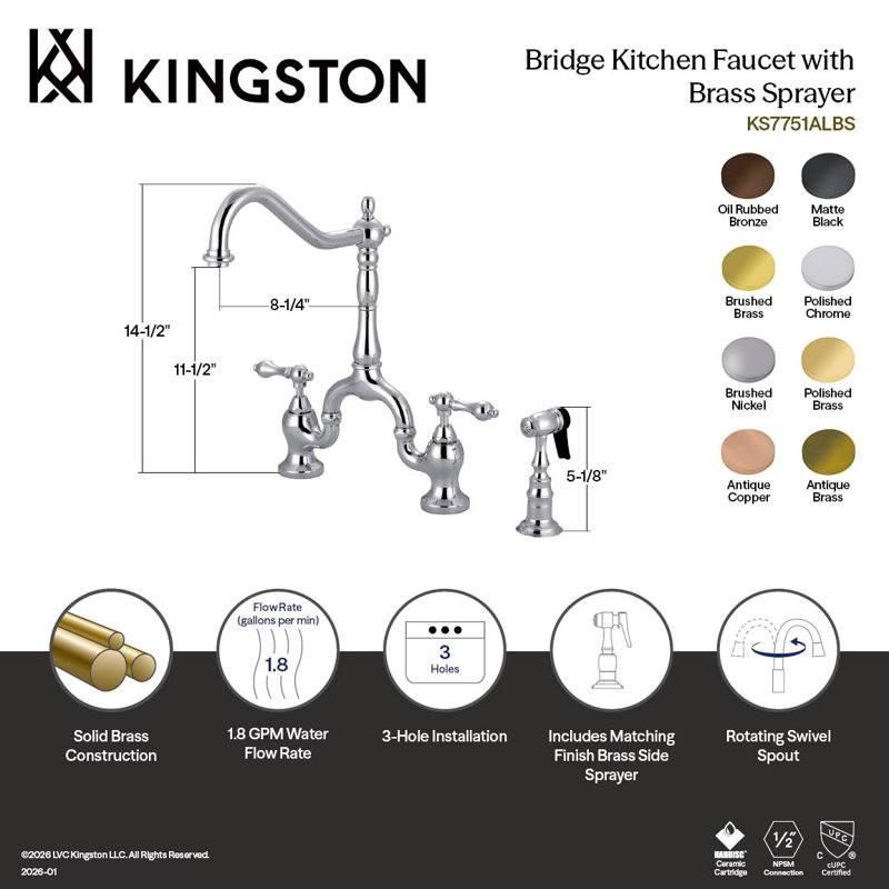 Robinet de cuisine Kingston, Chrome poli