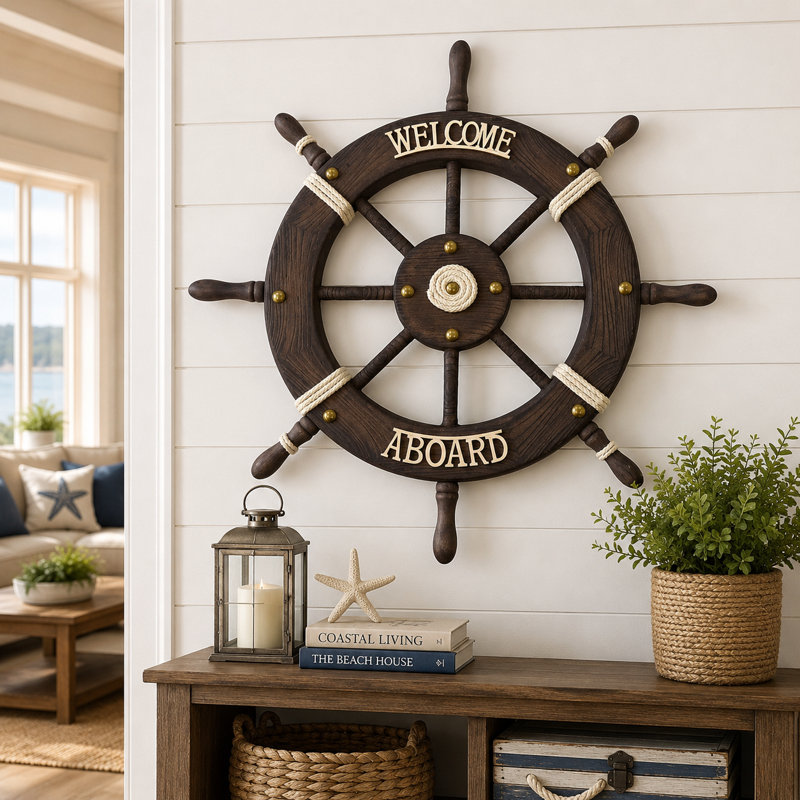 Welcome Aboard Ship'S Wheel Wall Decor