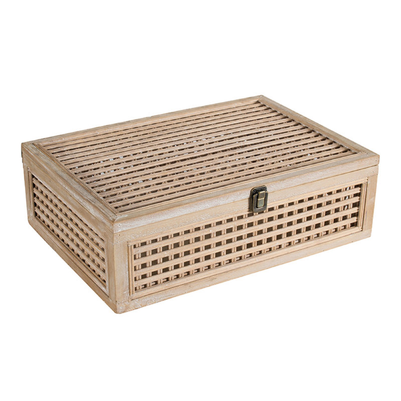 Boîte de rangement décorative Alvin, conception à lattes, bois de bambou brun 19 po