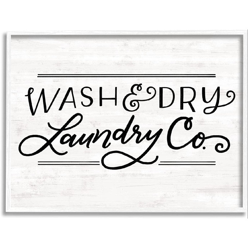 «Wash Laundry Co Grain» - Art textuel, H 24 po x l 30 po x P 1,5 po, Giclée encadrée blanc bord de mer