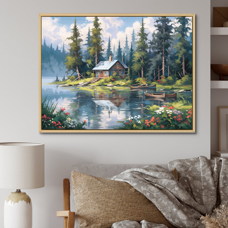 Rustic Refuge Lakehouse I sur impression sur toile, H 34 po x l 44 po x P 1,5 po, Cadre naturel flottant