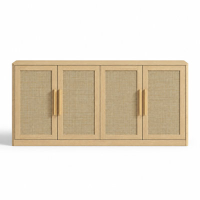 Buffet en rotin, grand meuble de rangement à 4 portes avec étagères intérieures, meuble multifonctionnel pour salon, salle à manger, cuisine ou entrée, large plateau pour exposer et servir, s'adapte à différents styles de décoration, 170 cm (L) x 40 cm (P) x 80 cm (H)