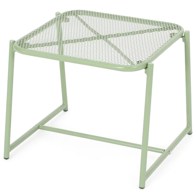 15.5"H Iron Side Table, Modern With Mesh Ornamentation, Weather-, 19.82"W X 18.17"D 7.66Lb 16.7"H , Design, ,, Green