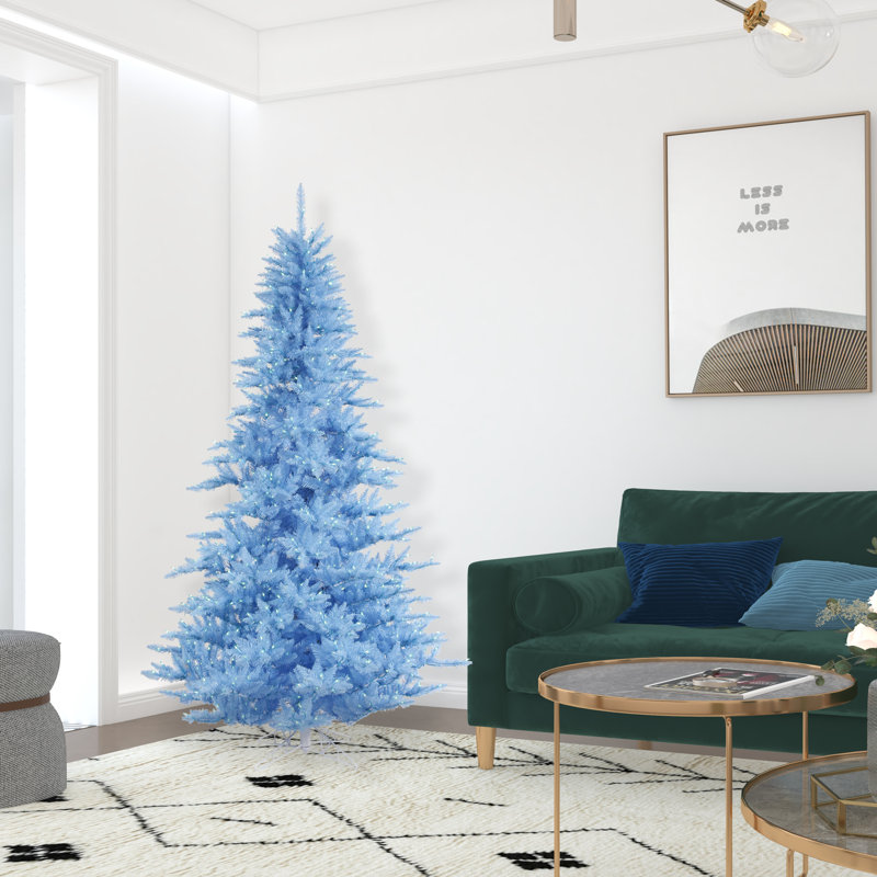 Artificial Christmas Tree with LED Lights with Stand, 7.5' H, Blue