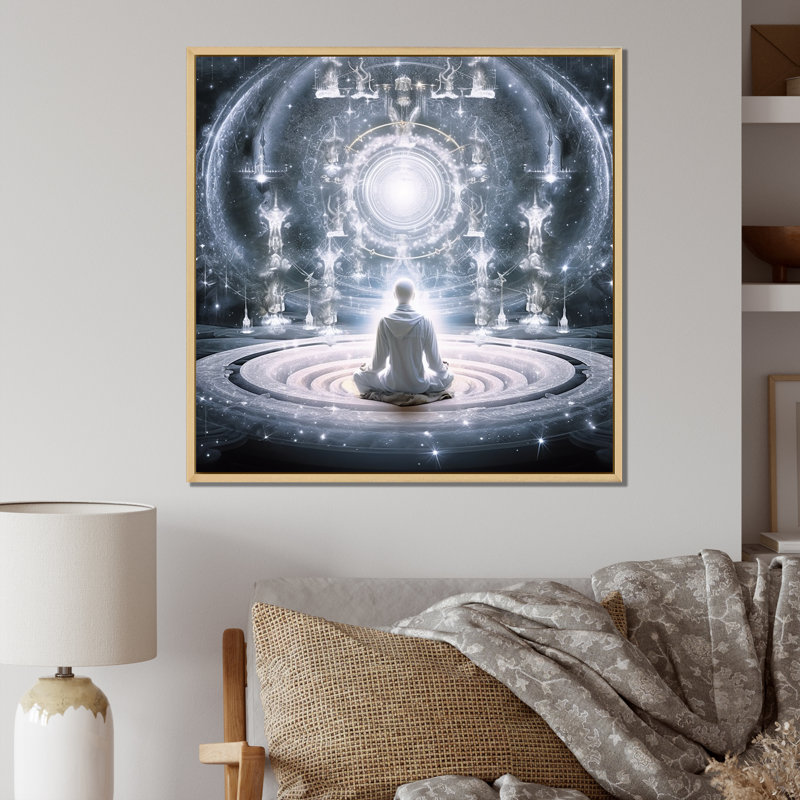 "Galatic White portail sacré méditation I", reproduction sur toile, Cadre naturel flottant, H 30 po x l 30 po