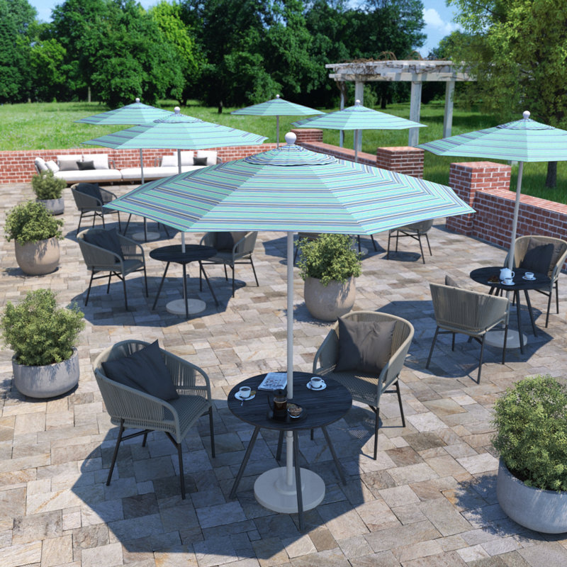 Parasol de marché 90 po Sunbrella, Sunbrella® Dolce à rayures oasis, Blanc mat