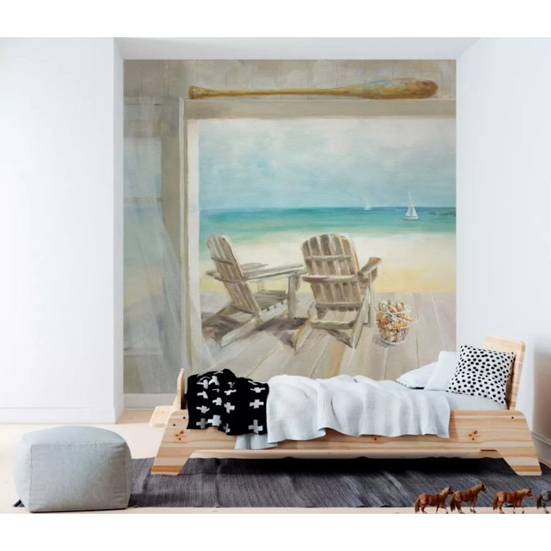 Plage, paysage, aquarelle, papier peint amovible méditerranéen, L 9 po x l 15 po
