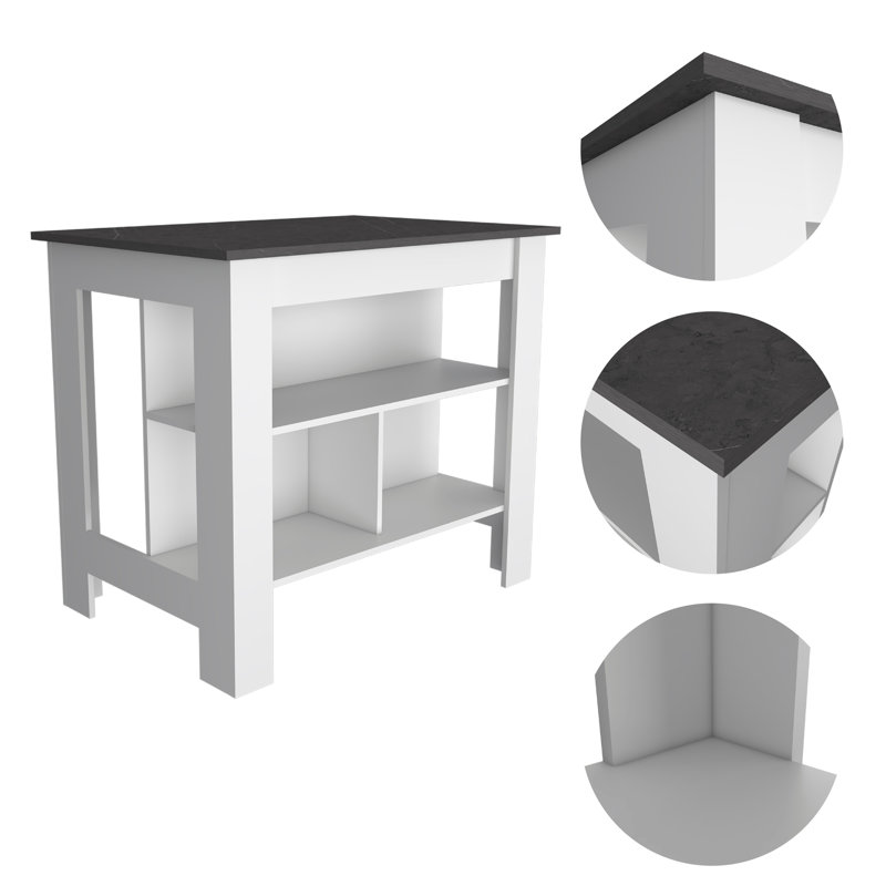 Îlot de cuisine, quatre pieds, trois tablettes, Black/White