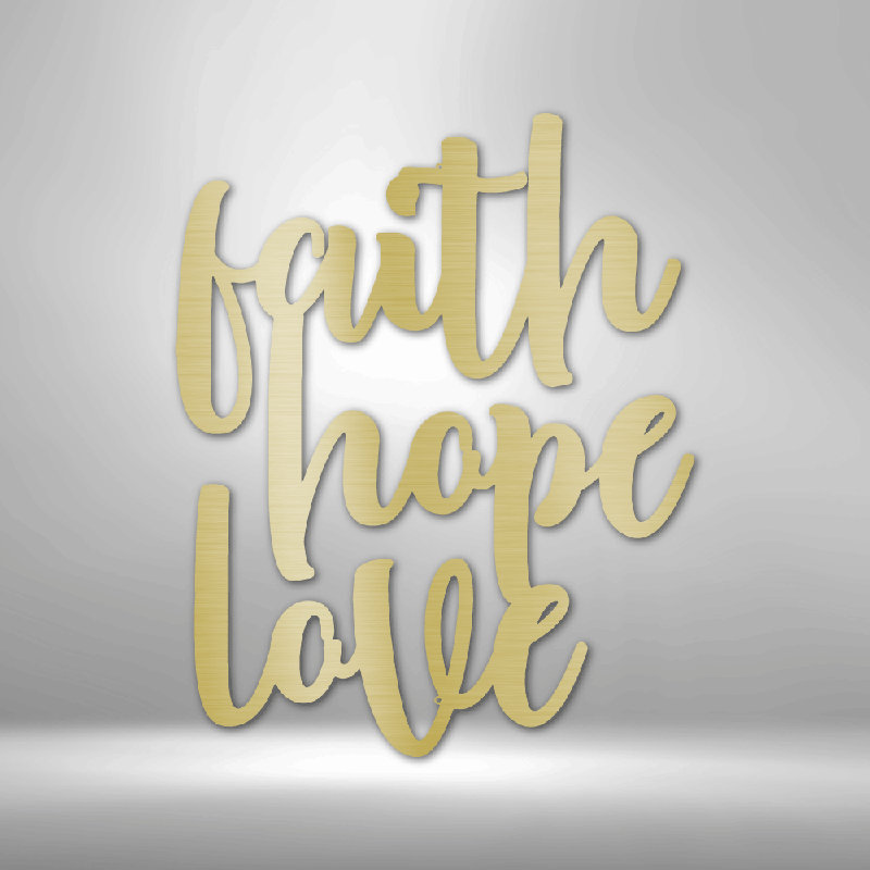 Faith Hope Love, Doré, H 23 po x l 23,5 po x P 0,5 po
