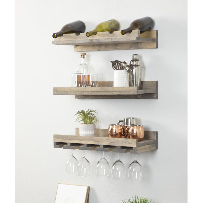 Support à verres à vin en bois massif Candelario, Gris, H 4,25 po x l 24 po x P 10 po