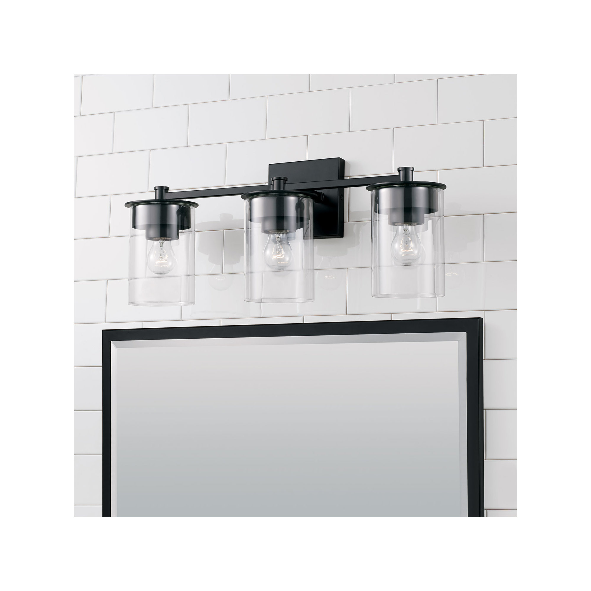 Elstone 3 Light Transparent Dimmable Vanity Light, Matte Black