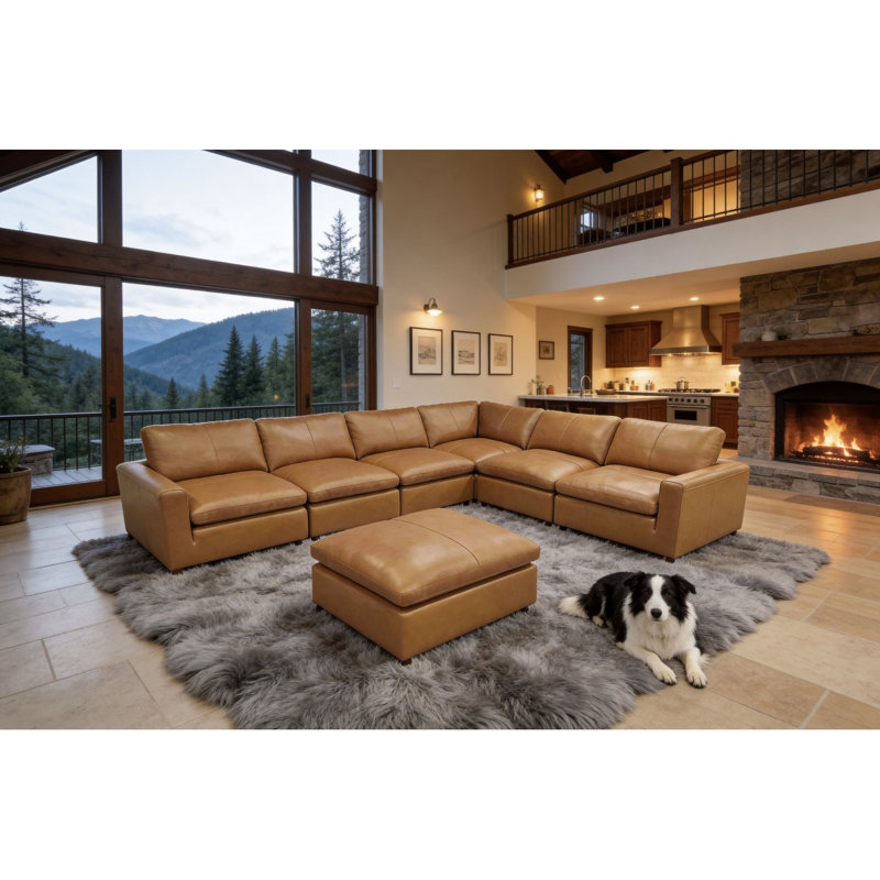 Canapé modulaire en cuir rembourré, Gingembre gingembre