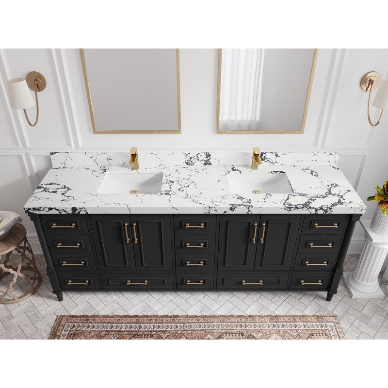Aberdeen Bathroom Vanity, 2 IN Viola Night, Carrara Marble