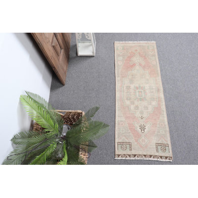 Vintage Turkish Oushak Small Rug - Red Tribal Door Mat for Bathroom and Dorm Decor