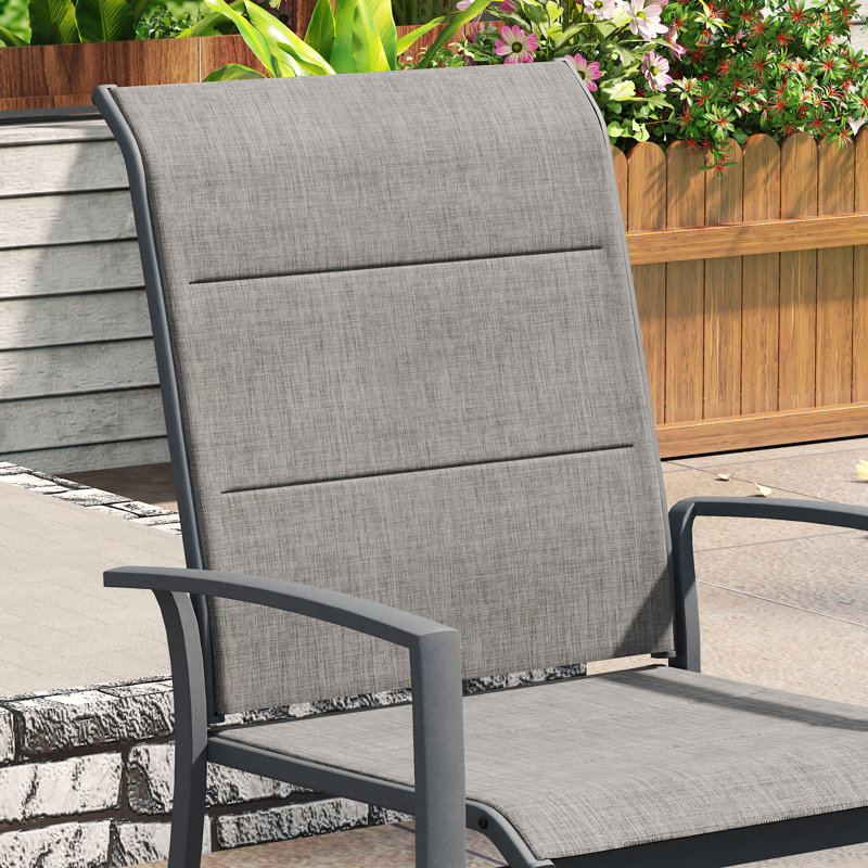 4-Person Patio Dining with Round Metal Dining Table and 4 Padded PVC-coated polyester Chairs, Gray