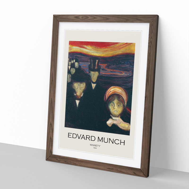 Anxiety by Edvard Munch - Picture Frame Painting, Walnut Framed, 36cm H x 27cm W x 2cm D