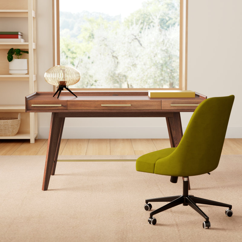 Walter Solid Wood Top Writing Desk, Walnut