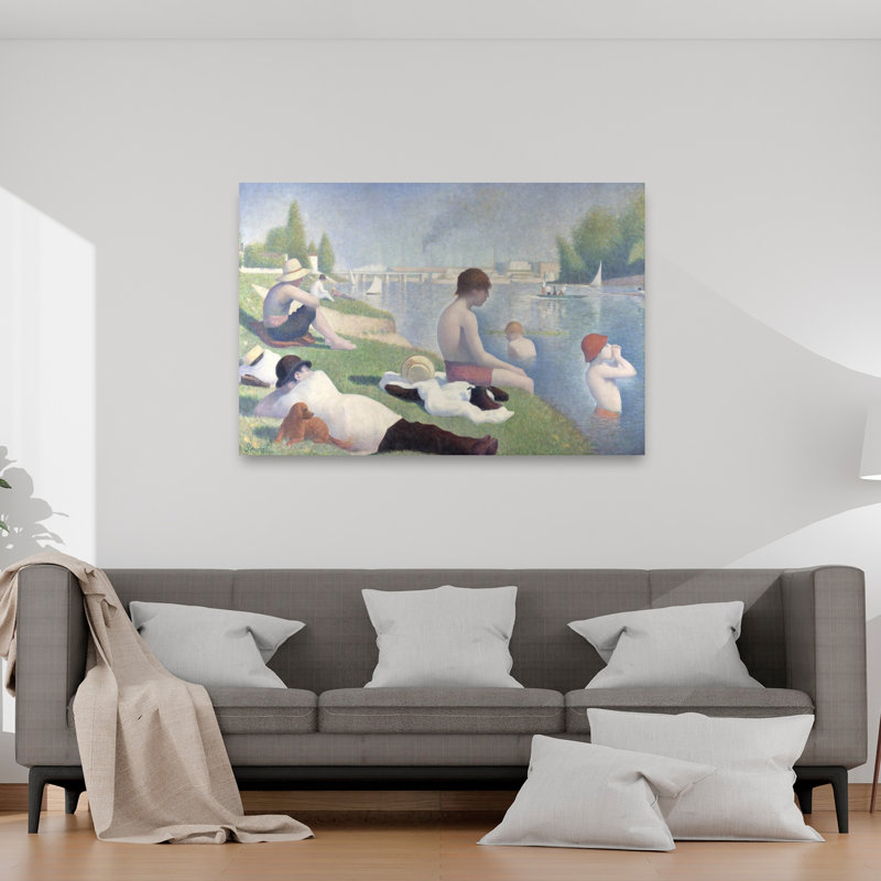 Bathers At Asnieres 1884 Classic Contemporary Beach Summer Wall Art Print by Georges Seurat - Wrapped Canvas Print