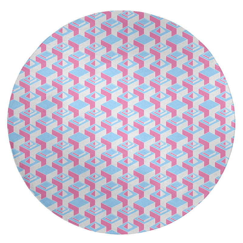 Tapis rose/bleu skyscrapers, Rond 5 pi