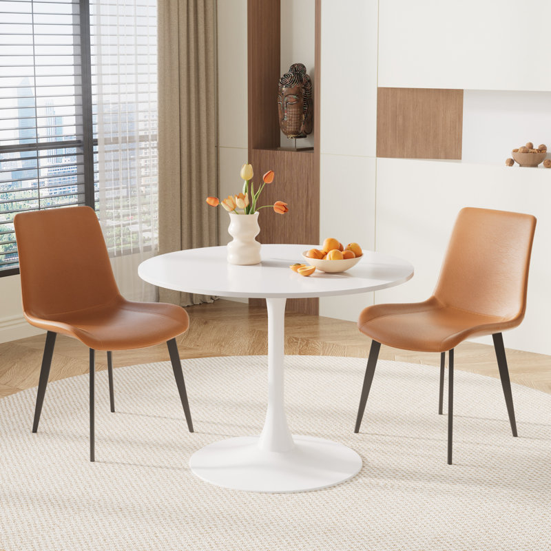 Small Round Pedestal Dining Set, Brown, 3 Pieces: Table, 2 Chairs, White