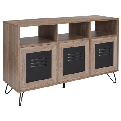 Armoire de rangement à 3 tablettes avec portes en métal et finition en bois rustique Eloisa