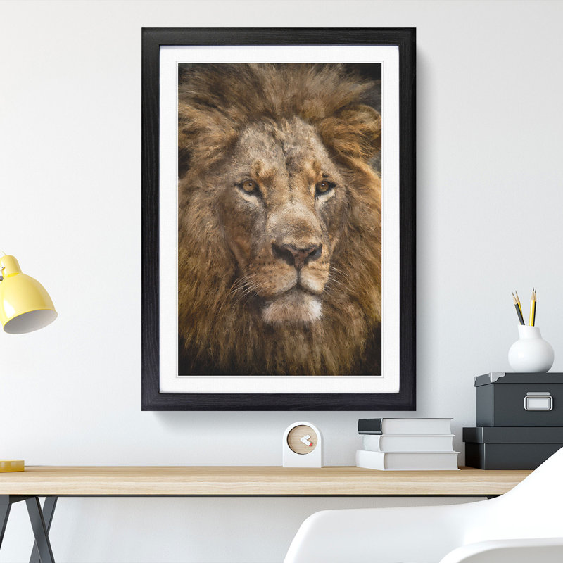 Face of a Lion - Framed Print, 48cm H x 36cm W x 2cm D, Black Framed