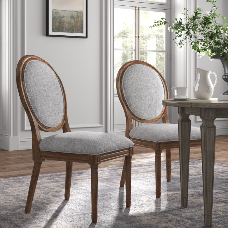 Hildemar 19'' H Linen Upholstered Side Chair, Gray Linen, Brown