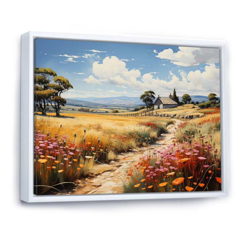 Farm Summer Fauvist Field IV, H 16 po x l 32 po x P 1 po, Cadre flottant blanc