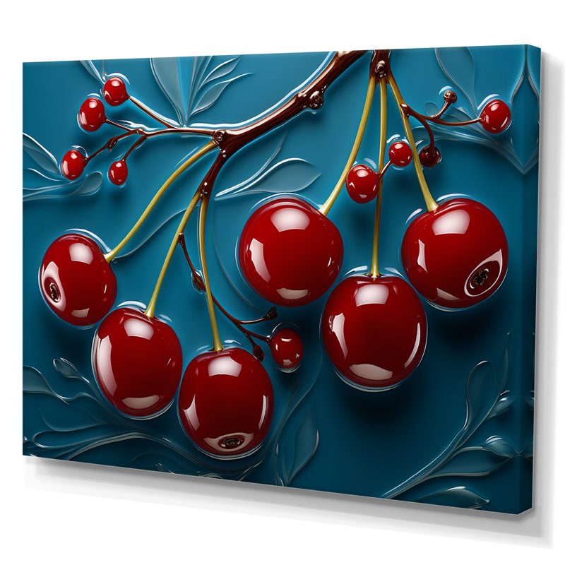 Red Cherry Tree Explosion 1 - Art mural cerise, H 16 po x l 32 po x P 1 po, Toile tendue