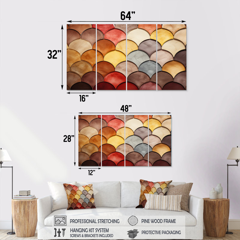 Ensemble d'art mural coloré 4 pièces Boho Mosiac, H 28 po x l 48 po