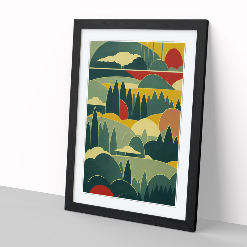 Spring Landscape Art Deco Vol.1 - Single Picture Frame Print, 34cm H x 25cm W x 2cm D, Black