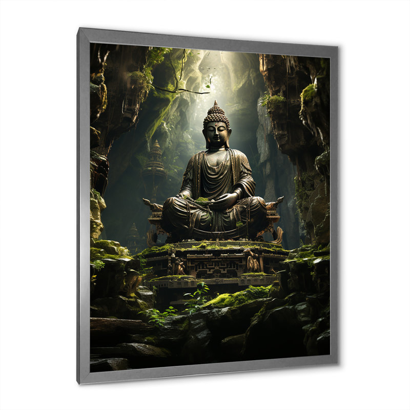Sentiers illuminés, bouddhisme au temple I, H 32 po x l 24 po x P 1 po, Cadre simple argenté