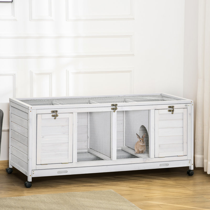 Maison de lapin en bois avec toit ouvrable et fonction mobile, plateaux amovibles gris d'une capacité de 1 à 2