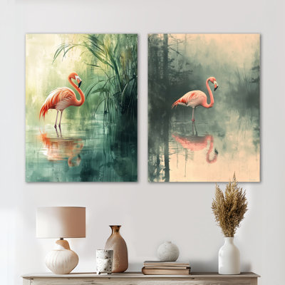 Flamingo in the Marsh I – Birds 2 Piece Metal Wall Art Prints