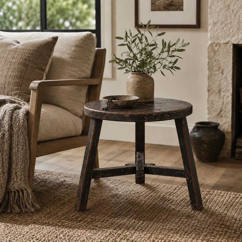 Approx. 23 Inches Round Side Table Distressed Black