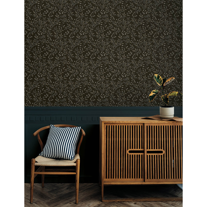 Senna Budding Vines Wallpaper, Black
