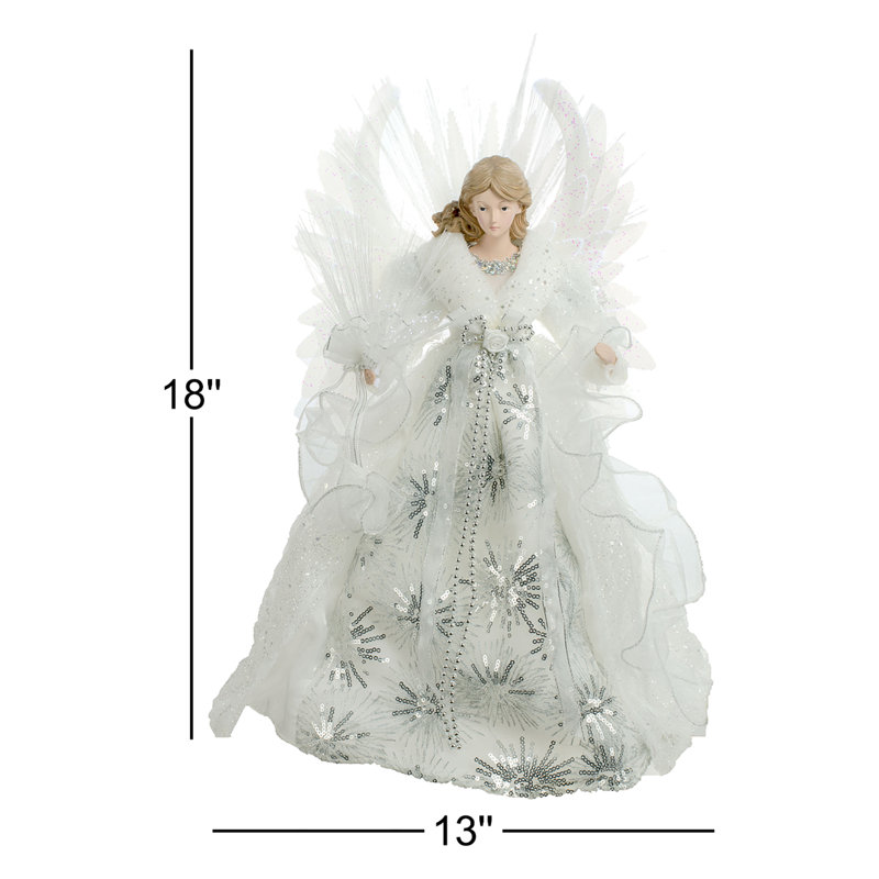 Décoration pour sommet de sapin ange en fibre optique, Blanc / argent