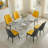 Avdain 63" Modern American Rectangular Faux Marble Top Dining Table with U-shaped Pedestal Base-2060811574