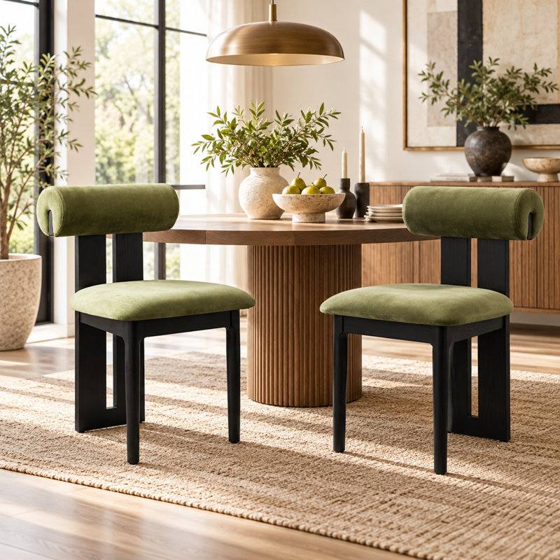 Ensemble de 2 chaises de salle à manger rembourrées Vonnie, Vert/noir