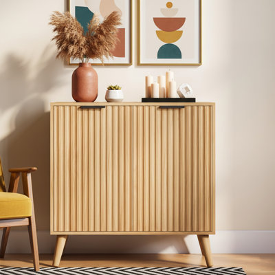 32" Wide Walnut Sideboard Buffet Cabinet With Fluted Doors And Adjustable Shelves, Modern Accent Credenza - Walnut