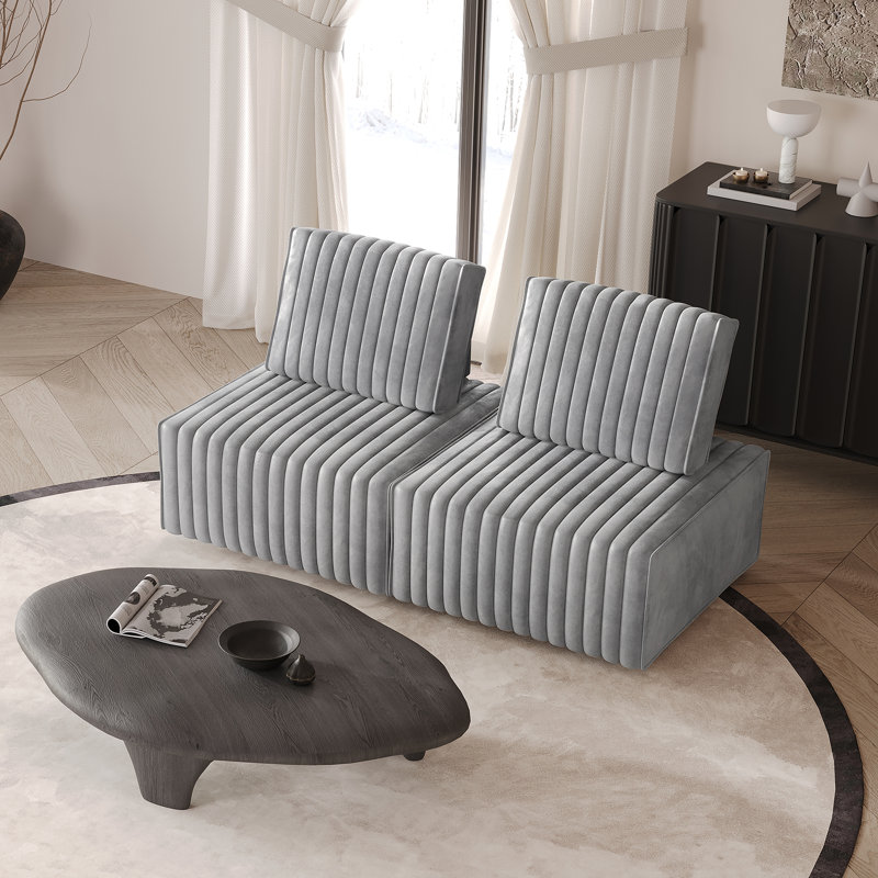 Ensemble 2 pièces de chaises modulaires rembourrées en velours, Gris argenté