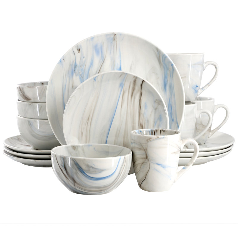 Service de table en porcelaine 16 pièces Wrought Studio ™, Bleu/gris