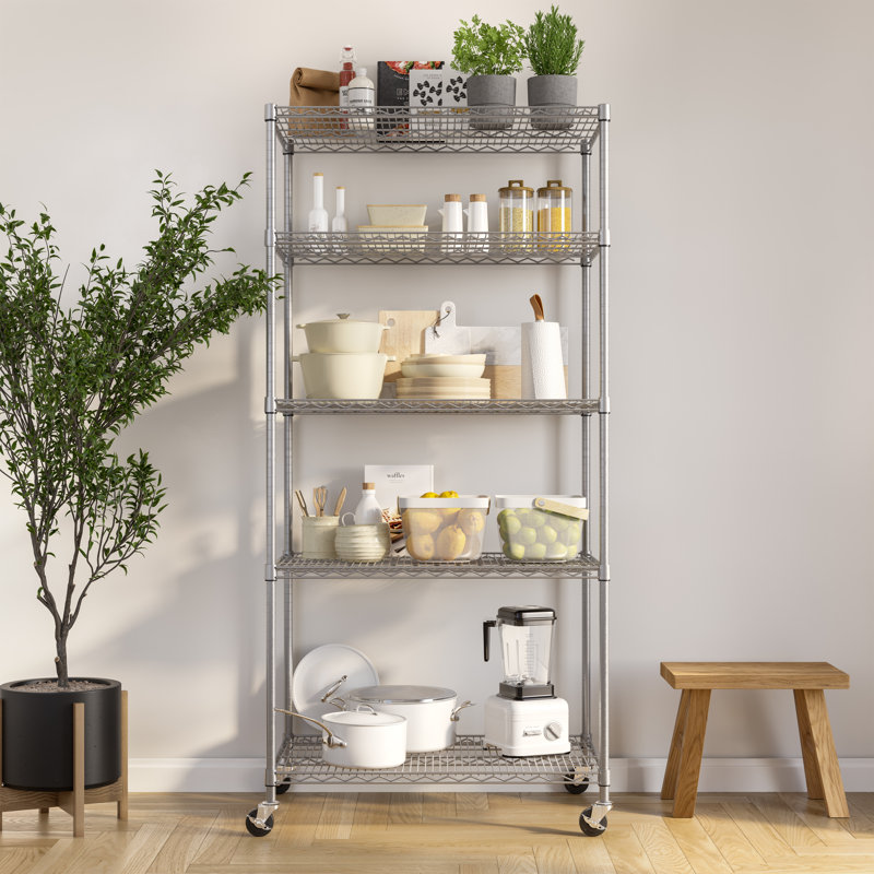 UltraDurable 5-Tier NSF-Certified Steel Wire Shelving with Wheels, 36" x 24"